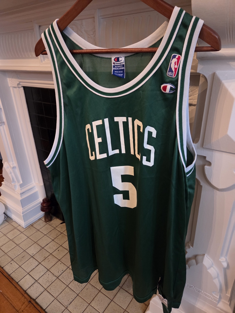 Vtg Boston Celtics Ron Mercer #5 Champion jersey Sz. 52 Green Made in USA